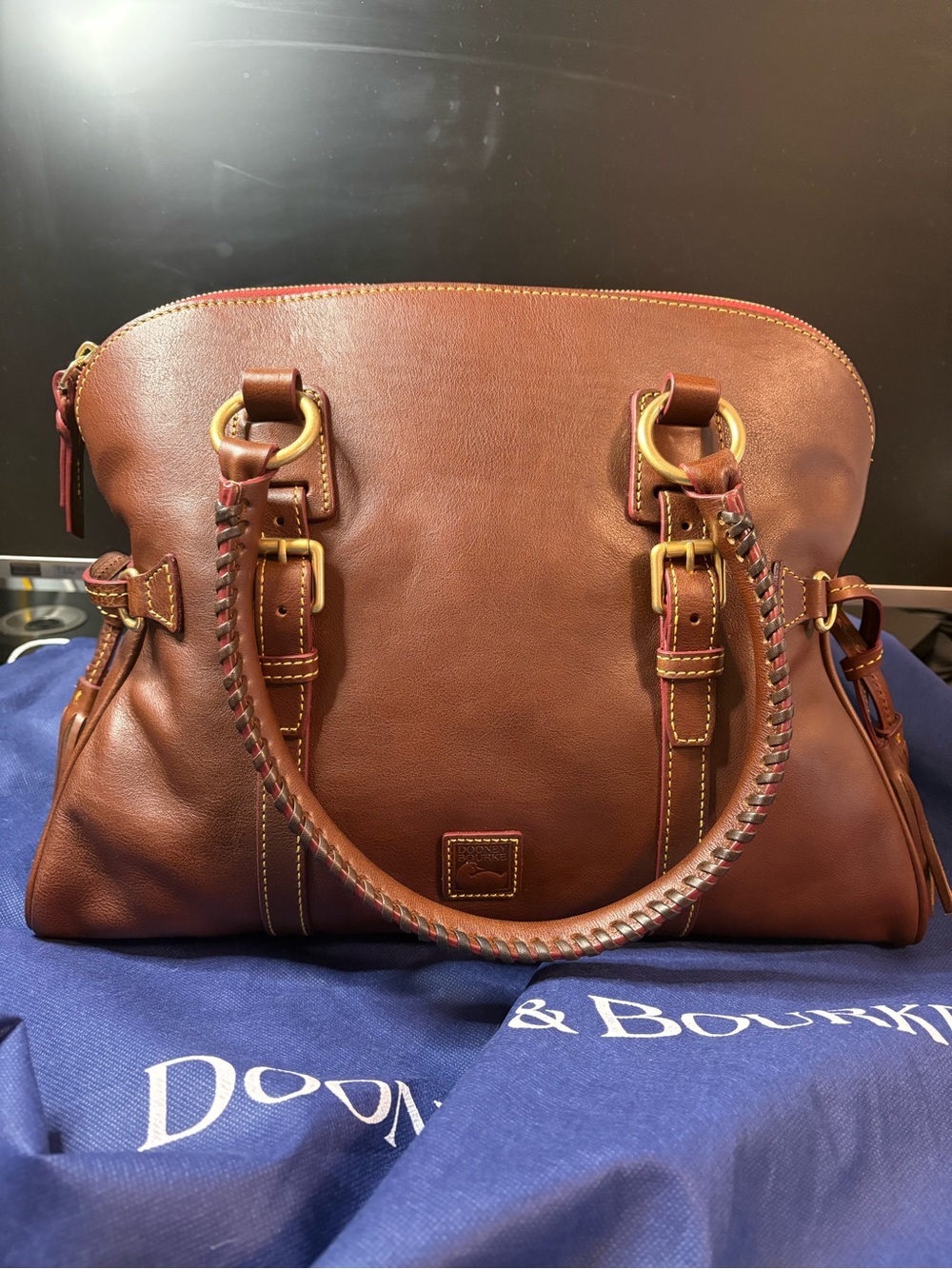 Dooney & Bourke Domed Buckle Satchel in Chestnut